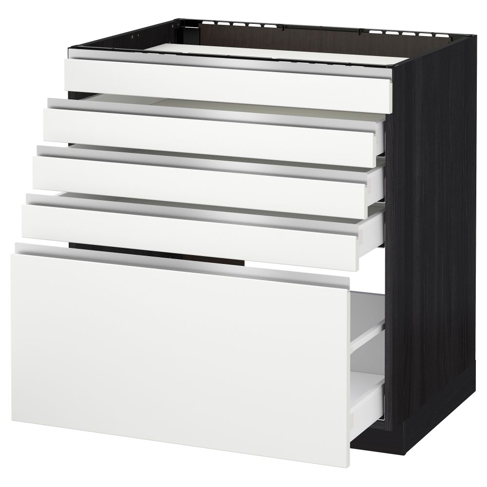 Напольный шкаф для варочной панели, 5 фасадов, 4 ящиков МЕТОД / МАКСИМЕРА, черный, Нодста белый - схема-чертеж с размерами