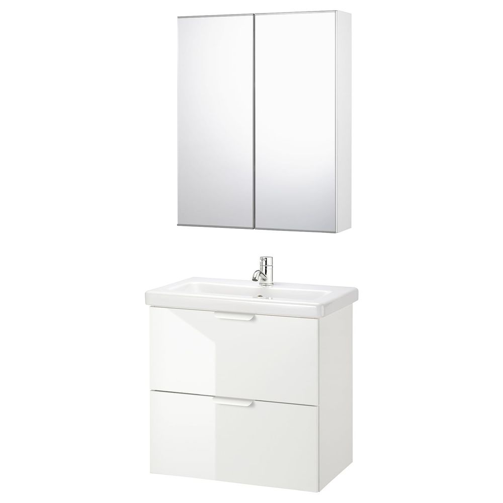 Комплект мебели для ванной, 6 предм., глянцевый белый/ПИЛКОН смеситель 64x43x65 см IKEA FISKÅN ФИСКОН / TVÄLLEN ТВЭЛЛЕН - фото 1