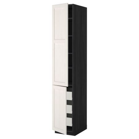 Высокий шкаф + полки, 3 ящика, 2 дверцы МЕТОД / ФОРВАРА, черный, Лаксарби белый