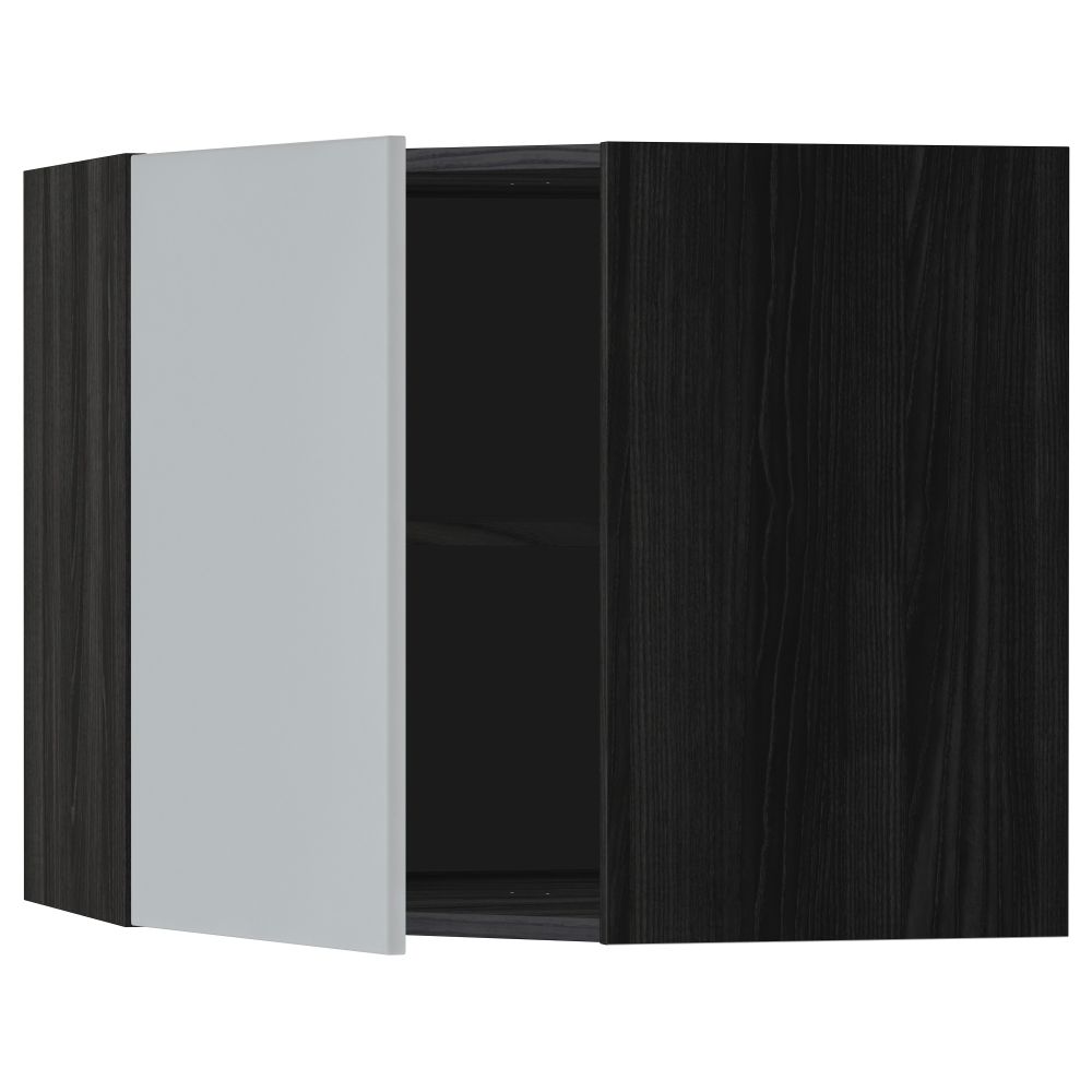 Угловой навесной шкаф с полками МЕТОД, черный, Веддинге серый - схема-чертеж с размерами