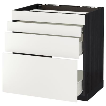 Напольный шкаф для духовки, 4фасада, 3 ящика МЕТОД / ФОРВАРА, черный, Хэггеби белый