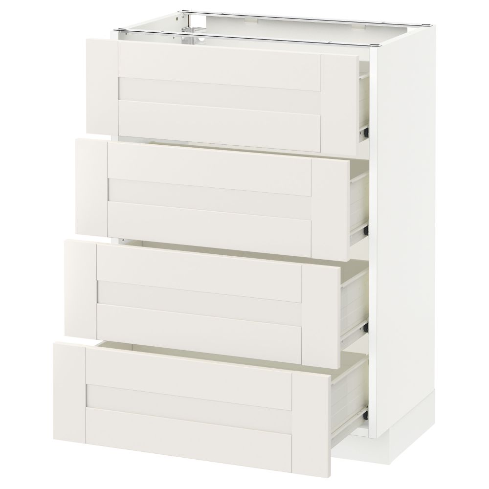 Напольный шкаф 4 фронтальных панели, 4 ящика МЕТОД / ФОРВАРА, белый, Сэведаль белый - схема-чертеж с размерами