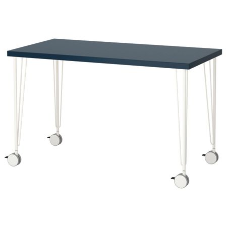 Стол, геометрический синий, белый 120x60 см IKEA ЛИННМОН / КРИЛЛЕ 192.793.23