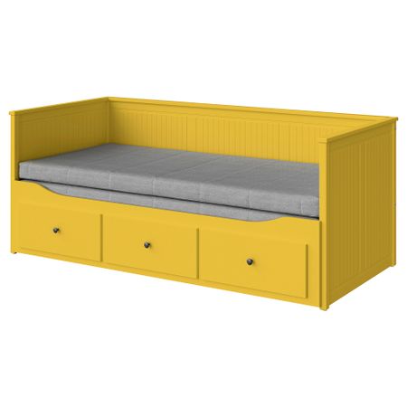 Кушетка с 2 матрасами, 3 ящиками, желтый, Ågotnes жесткий, 80x200 см IKEA HEMNES ХЕМНЭС 695.598.68