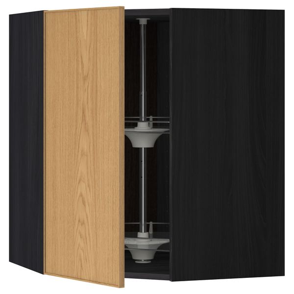 Угловой навесной шкаф с вращающейся секцией МЕТОД, черный, Экестад дуб - схема-чертеж с размерами