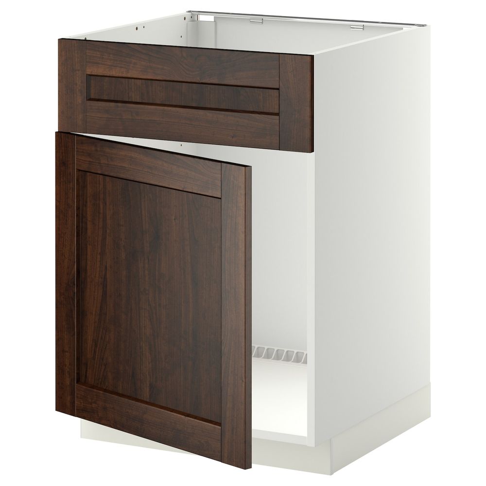 Напольный шкаф под мойку с дверцей, фронтальной пнл, белый/Эдсерум коричневый 60x60 см IKEA METOD МЕТОД 792.264.16 - схема-чертеж с размерами