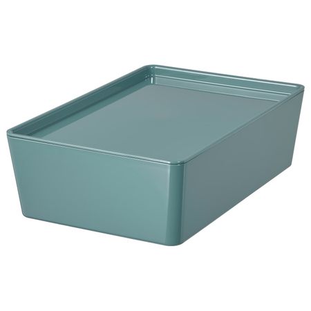 Контейнер с крышкой, бирюзовый 18x26x8 см IKEA KUGGIS КУГГИС 604.895.11
