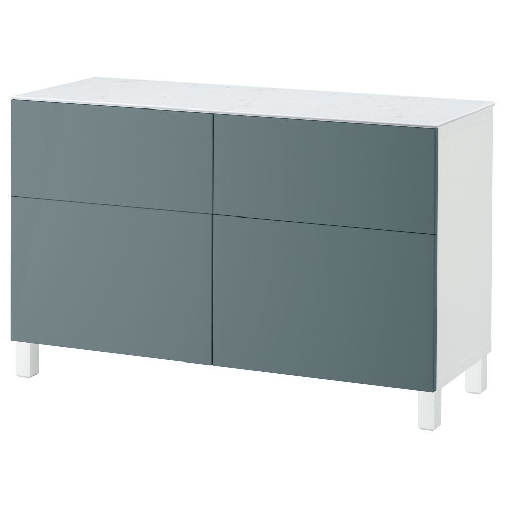 Комбинация для хранения с дверцами, ящиками БЕСТО, белый, Вальвикен серо-бирюзовый (120x42x74 см) - фото 1