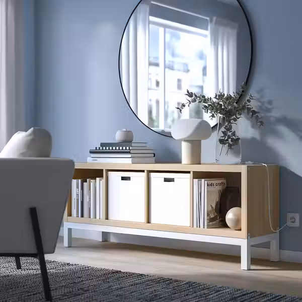 KALLAX Стеллаж с основанием - под беленый дуб/белый 147x59 см - фото 2