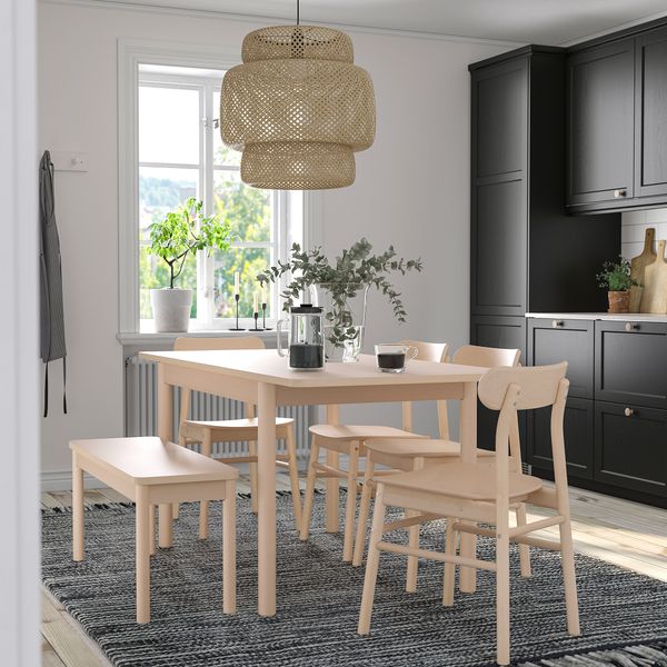 Стол + 2 стула + скамья, береза, береза, 118, 173 см IKEA RÖNNINGE РЁННИНГЕ, RÖNNINGE РЁННИНГЕ 494.290.95 - схема-чертеж с размерами
