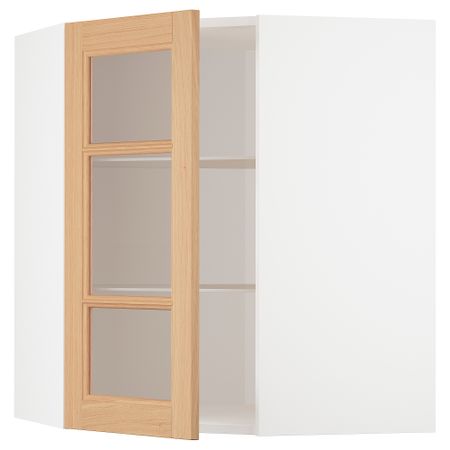 Угловой Навесной шкаф с полками, стекляными дверцы, 68x80 см, белый IKEA METOD МЕТОД 194.381.43