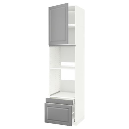 Высокий шкаф для духовки комбинированный, духовка + дверца, 2 ящика МЕТОД / МАКСИМЕРА, белый, Будбин серый