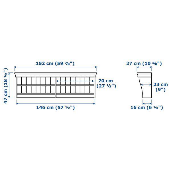 Полочный, арочный модуль, белый 152x47 см IKEA LIATORP ЛИАТОРП 103.833.76 - схема-чертеж с размерами