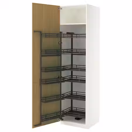 METOD Высокий шкаф с выдвижным модулем - белый/Sinarp дубовый шпон 60x60x220 см