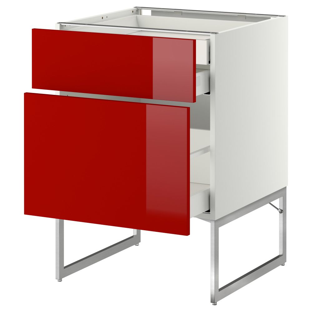 Напольный шкаф 2 фронтальных панели, 2 нижних,1 встроенный ящик МЕТОД / МАКСИМЕРА, белый, Рингульт красный - схема-чертеж с размерами