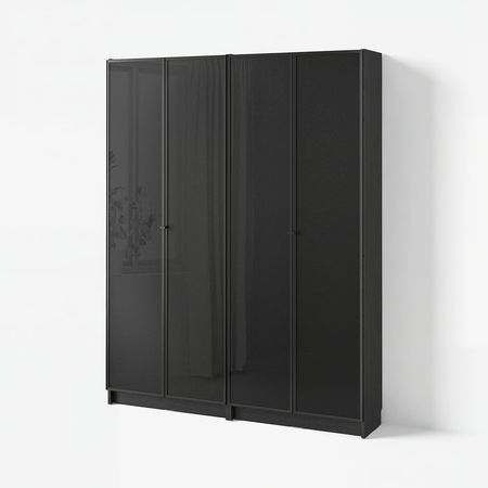 BILLY / HÖGBO Стеллаж комбинация/стекл дверцы - чёрный под дуб 160x202 см