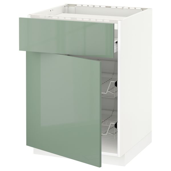 Напольный шкаф для варочной панели, ящик, 2 проволочных корзины МЕТОД / ФОРВАРА, белый, Калларп светло-зеленый (60x60 см) - схема-чертеж с размерами
