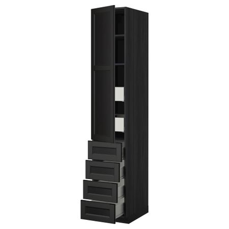 Высокий шкаф с полками/6 ящик, дверцами, 4 фронтальные панели МЕТОД / ФОРВАРА, черный, Лаксарби черно-коричневый