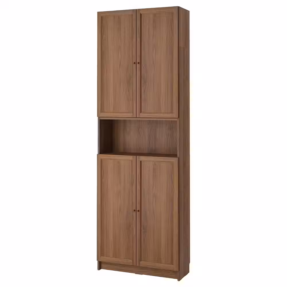 BILLY / OXBERG Стеллаж с дверцами/доп. модулем - коричневый под грецкий орех 80x30x237 см - фото 1