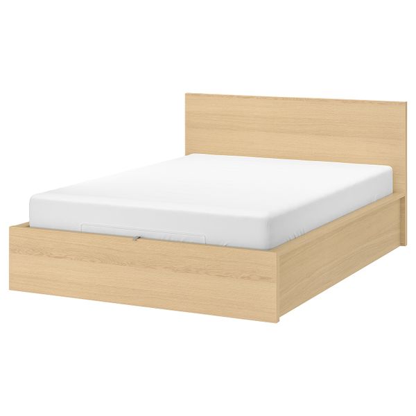 Кровать с подъемным механизмом, дубовый шпон, беленый 160x200 см IKEA MALM МАЛЬМ 104.126.80 - фото 1