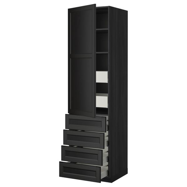 Высокий шкаф с полками/6 ящик, дверцами, 4 фронтальные панели МЕТОД / МАКСИМЕРА, черный, Лаксарби черно-коричневый - фото 1