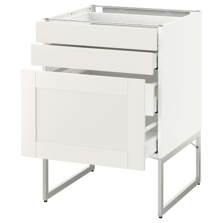 Напольный шкаф 3 фронтальных панели, 2 нижних, 2 средних ящика МЕТОД / МАКСИМЕРА, белый, Сэведаль белый