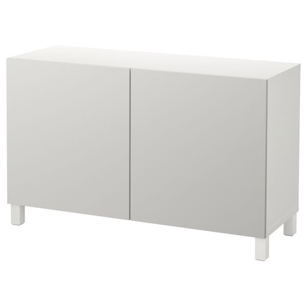 Комбинация для хранения с дверцами БЕСТО, белый, Лаппвикен светло-серый (120x40x74 см) - фото 1