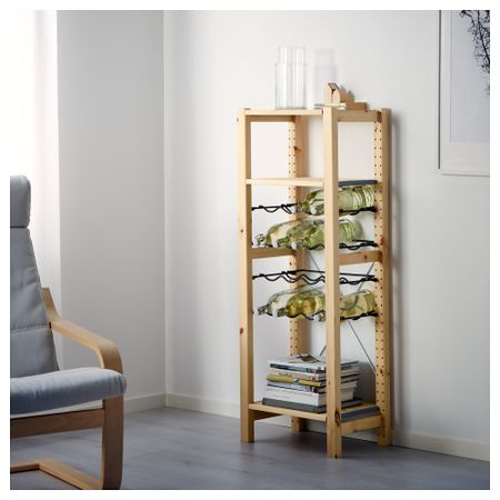 1 секция, полки/полки для/бутылок ИВАР, сосна, серый (48x30x124 см)