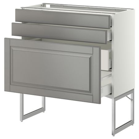 Напольный шкаф 3 фронтальных панели, 2 нижних, 2 средних ящика МЕТОД / МАКСИМЕРА, белый, Будбин серый