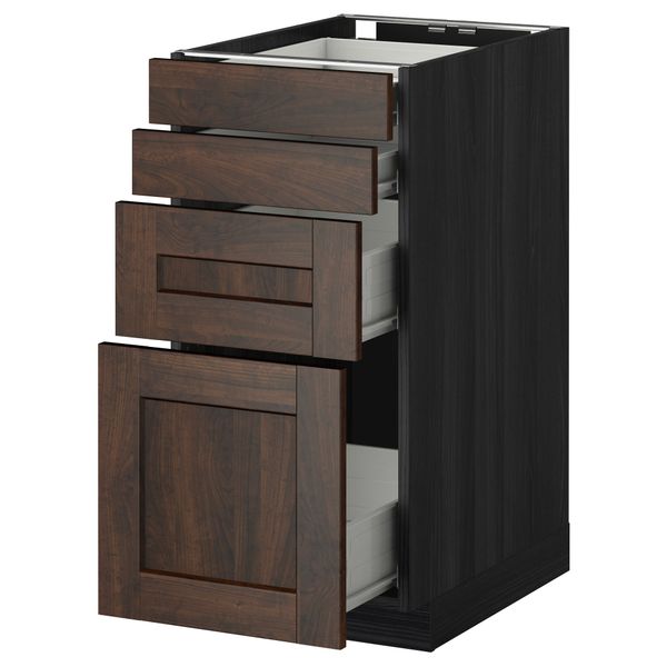 Напольный шкаф 4 фронтальных панели, 4 ящика МЕТОД / ФОРВАРА, черный, Эдсерум коричневый - схема-чертеж с размерами