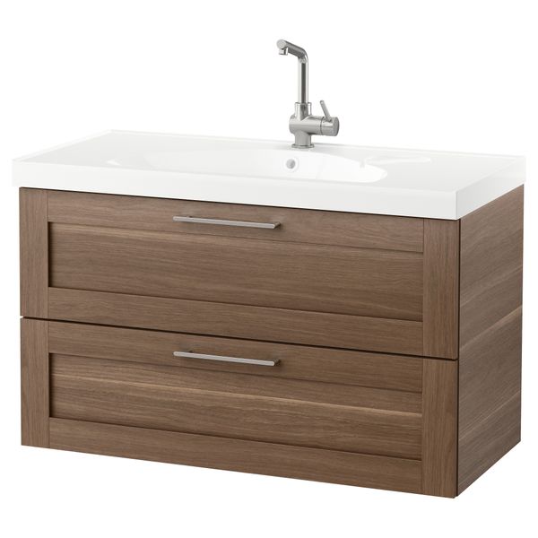 Шкаф для раковины с 2 ящиками ГОДМОРГОН / ЭДЕБОВИКЕН, под грецкий орех (100x49x64 см) - фото 1