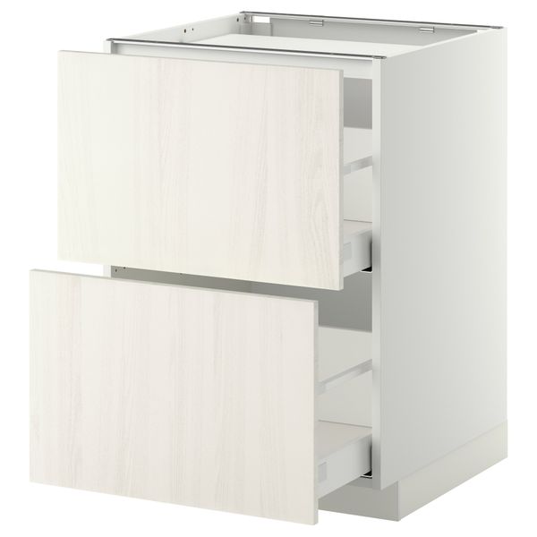 Напольный шкаф, 2 фронтальных панели, 3 ящика МЕТОД / МАКСИМЕРА, белый, Росдаль белый - схема-чертеж с размерами