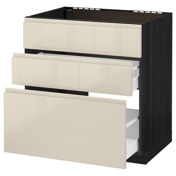 Напольный шкаф под мойку + 3 фронтальных панели/2ящ, черный, Воксторп глянцевый светло-бежевый 80x60 см IKEA МЕТОД 592.381.37 - схема-чертеж с размерами