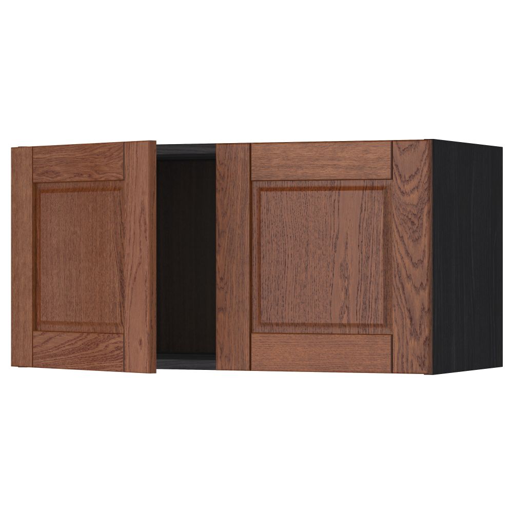 Навесной шкаф с 2 дверями МЕТОД, черный, Филипстад коричневый (80x40 см) - схема-чертеж с размерами