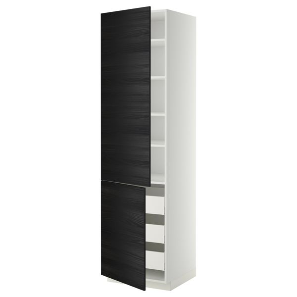 Высокий шкаф + полки, 3 ящика, 2 дверцы МЕТОД / МАКСИМЕРА, белый, Тингсрид черный - фото 1