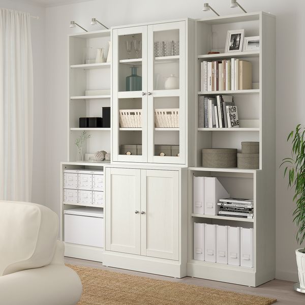 Комбинация для хранения + стеклянная дверцами, 203x47x212 см, белый IKEA HAVSTA ХАВСТА 792.659.26 - фото 3