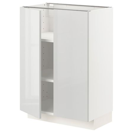 METOD Напольный шкаф с полками/2дверцами - белый/Ringhult светло-серый 60x37 см