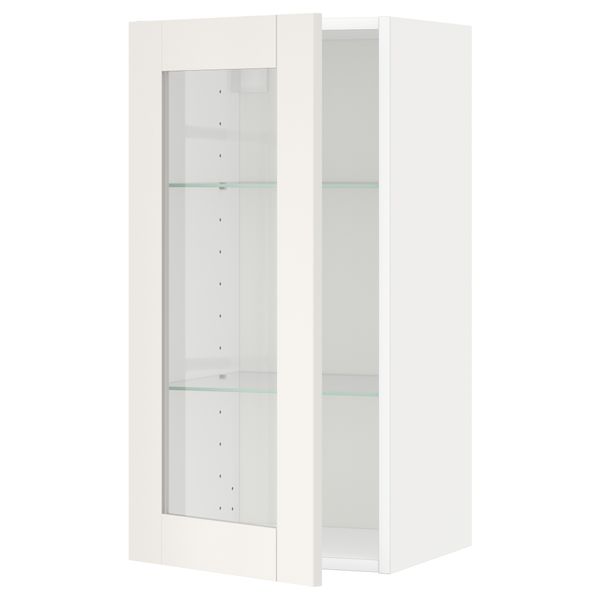 Навесной шкаф с полками, стекляными дверцы МЕТОД, белый, Сэведаль белый - схема-чертеж с размерами