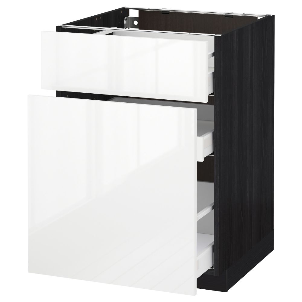 Напольный шкаф, выдвижной секцией, ящик МЕТОД / МАКСИМЕРА, черный, Рингульт белый - схема-чертеж с размерами