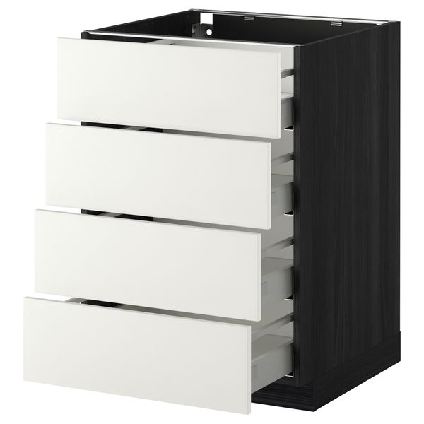 Напольный шкаф 4 фронтальных панели, 4 ящика МЕТОД / МАКСИМЕРА, черный, Хэггеби белый - схема-чертеж с размерами