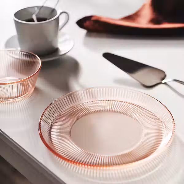 HAVSGÄDDA ХАВСГЭДДА Тарелка десертная - орнамент «полоска»/розовый 21 см - фото 3