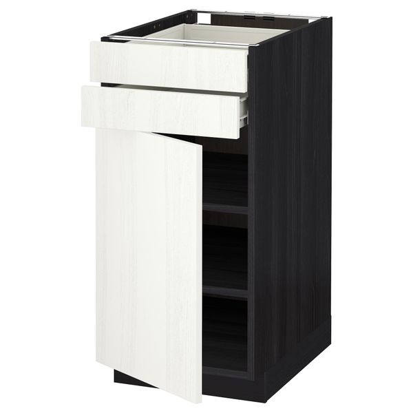 Напольный шкаф с дверцей, 2 ящиками МЕТОД / ФОРВАРА, черный, Росдаль белый - схема-чертеж с размерами