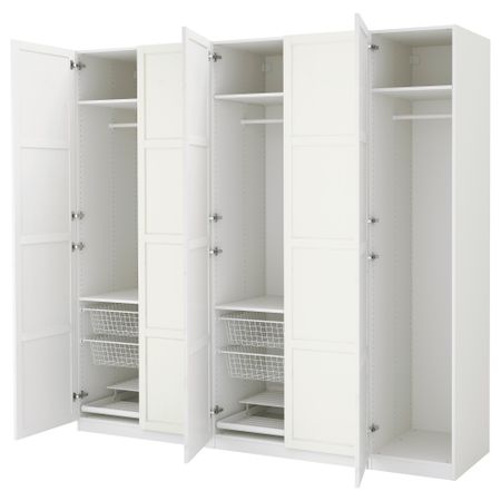 Гардероб ПАКС, белый, Хемнэс белая морилка (250x60x236 см)