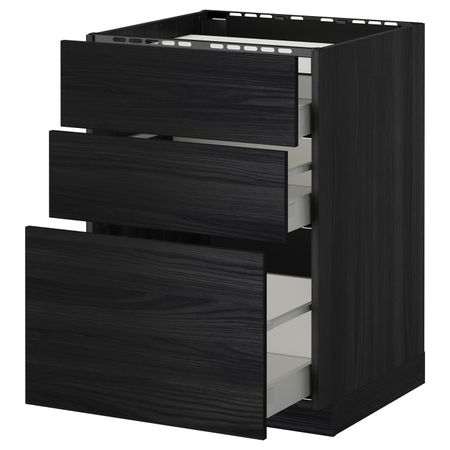Напольный шкаф, 3 фронтальных панели/3ящика, черный, Тингсрид черный 60x60 см IKEA МЕТОД / МАКСИМЕРА 892.356.13
