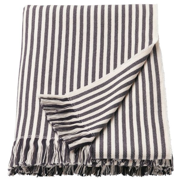 Плед ТУВАЛИ, в полоску белый, темно-серый (120x180 см) - фото 1