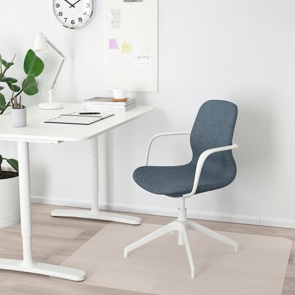 Рабочий стул с подлокотниками, Гуннаред синий-белый IKEA LÅNGFJÄLL ЛОНГФЬЕЛЛЬ 593.862.03 - фото 2