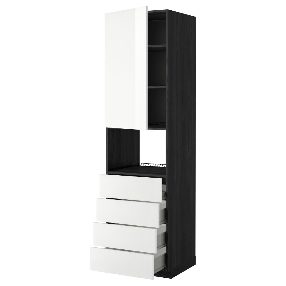 Высокий шкаф для духовки, дверца, 4 ящика МЕТОД / ФОРВАРА, черный, Рингульт белый - фото 1