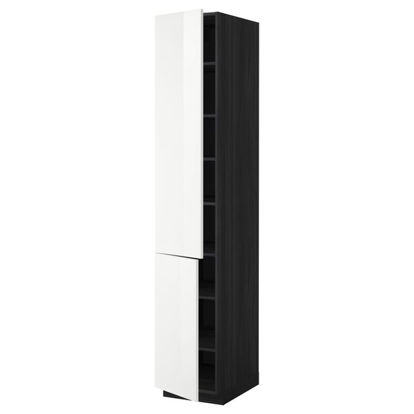 Высокий шкаф с полками, 2 дверцы МЕТОД, черный, Рингульт белый - схема-чертеж с размерами