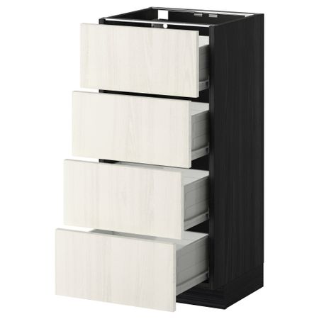 Напольный шкаф 4 фронтальных панели, 4 ящика МЕТОД / ФОРВАРА, черный, Росдаль белый