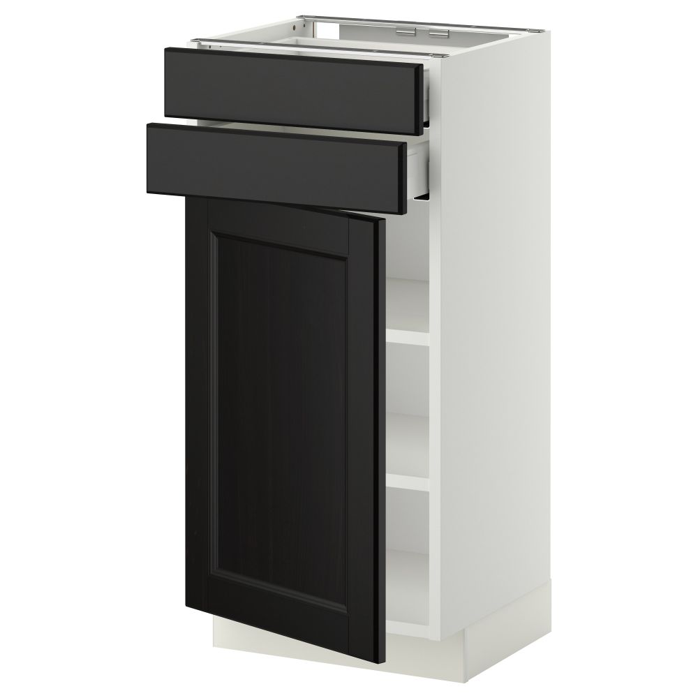 Напольный шкаф с дверцей, 2 ящиками МЕТОД / МАКСИМЕРА, белый, Лаксарби черно-коричневый - схема-чертеж с размерами